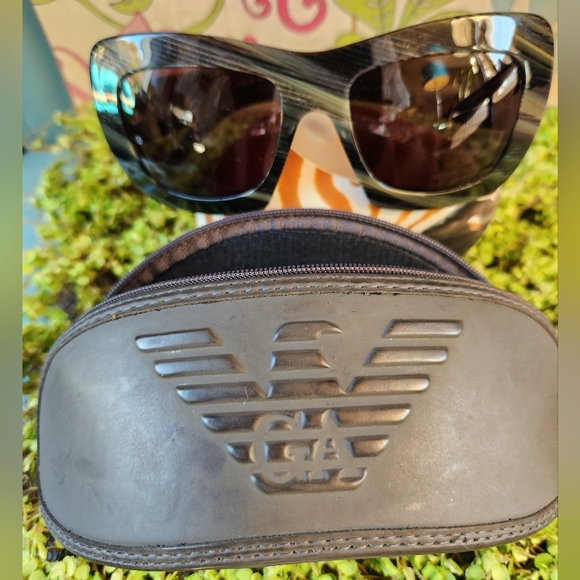 GIORGIO ARMANI Black Grey Striped Vtg Oversized GA 205/S BK6 Logo Sunglasses EUC - Picture 13 of 16